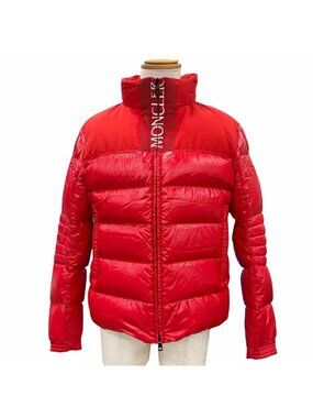 Moncler Bruel Logo Button Hooded Double Zip Up Jacket Red 3